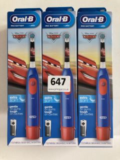 3 X ORAL B DISNEY CARS KIDS ELECTRIC TOOTHBRUSHES