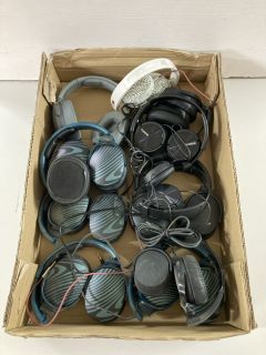 A BOX OF ASSORTED HEADPHONES