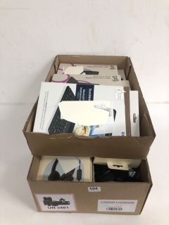 BOXES OF ASSORTED ITEMS INC HEADSETS AND BLUETOOTH KEYBOARDS