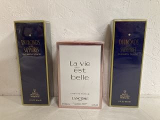 2 X DIAMONDS AND SAPPHIRES ELIZABETH TAYLOR, 1 X LA VIE EST BELLE LANCOME PARIS