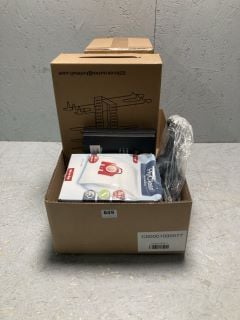 BOX OF ASSORTED ITEMS INC MIELE HYCLEAN VACUUM BAGS