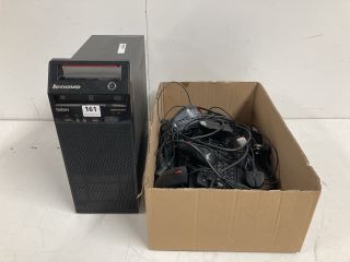 LENOVO THINKCENTRE & BOX OF COMPUTER ACCESSORIES