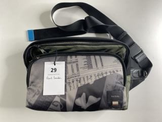 PAUL SMITH MEN'S BAG XBODY WAIST. MADE FROM: 98% POLYESTER 2% SPANDEX WITH COW LEATHER TRIM. RRP: £250