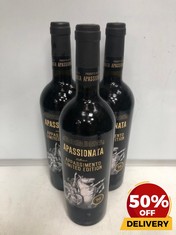 3 X BOTTLES OF APASSIONATA PUGLIA ROSSO 2021 75CL (18+ ONLY) (COLLECTION DAYS MONDAY 2ND SEPTEMBER - WEDNESDAY 4TH SEPTEMBER)