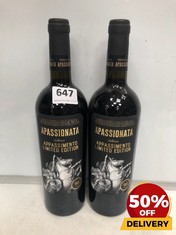 2 X BOTTLES OF APASSIONATA PUGLIA ROSSO 2021 75CL (18+ ONLY) (COLLECTION DAYS MONDAY 2ND SEPTEMBER - WEDNESDAY 4TH SEPTEMBER)