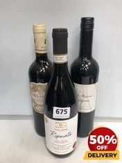 3 X ASSORTED BOTTLES OF WINE TO INCLUDE PILLASTRO 2022 PUGLIA PRIMITIVO 75CL (18+ ONLY) (COLLECTION DAYS MONDAY 2ND SEPTEMBER - WEDNESDAY 4TH SEPTEMBER)