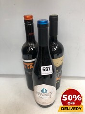 3 X ASSORTED BOTTLES OF WINE TO INCLUDE CARRAVACAS DE PRIMICIA 2021 TEMPRANILLO 75CL (18+ ONLY) (COLLECTION DAYS MONDAY 2ND SEPTEMBER - WEDNESDAY 4TH SEPTEMBER)