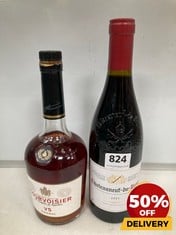 CHATEAUNEUF-DU-PAPE 2021 FULL BODIED RED WINE 75CL TO INCLUDE COURVOISIER VS COGNAC 40% VOL 70CL (18+ ONLY) (COLLECTION DAYS MONDAY 2ND SEPTEMBER - WEDNESDAY 4TH SEPTEMBER)