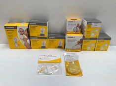 11 X ASSORTED MEDELA BABY ITEMS VARIOUS MODELS INCLUDING DISPOSABLE ABSORBENT PADS - LOCATION 51A.