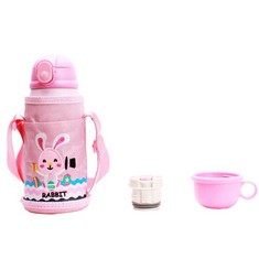 13 X KABINGA YM 87 304 STAINLESS STEEL VACUUM FLASK, CHILDREN'S STRAW, PRIMARY SCHOOL WATER, WITH BOTTLE LID, 600 ML, RABBIT, UNISEX-YOUTH, M, ASSORTED MODEL - LOCATION 11B.