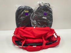 3 X BACKPACKS VARIOUS MAKES AND MODELS INCLUDING RED NIKE TRAVEL BAG - LOCATION 35B.