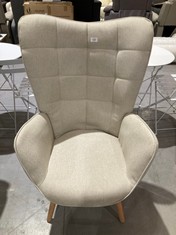 BEIGE HIGH BACK FURNISH ARMCHAIR WITH WOODEN SKELETON 66X75X106 CM (MAY BE BROKEN OR INCOMPLETE)