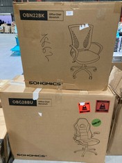 2 X OFFICE CHAIRS INCLUDING SONGMICS MODEL OBG28BU (MAY BE BROKEN OR INCOMPLETE).