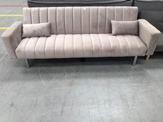 3 SEATER SOFA BED IN GREY VELVET .