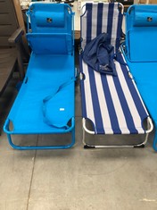 2 X CREVICOSTA BEACH LOUNGERS INCLUDING 1 WITH SUNSHADE LIGHT BLUE (BROKEN).