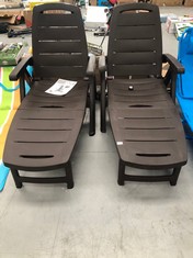 2 X BROWN ANTIBES PLASTIC SUN LOUNGERS (BROKEN).