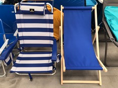 2 X FOLDING BEACH CHAIRS INCLUDING CREVICOSTA IN BLUE AND WHITE.