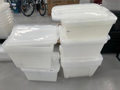 VARIETY OF PLASTIC STORAGE BOXES (MAY BE BROKEN OR INCOMPLETE).