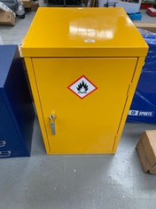 METAL BOX WITH MUSTARD-COLOURED LOCK (NO KEY).