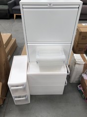 4 X STORAGE ITEMS INCLUDING METAL SHOE RACK WITH 3 DRAWERS WHITE COLOUR KARE DESIGN.