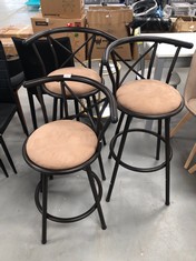 3 X DARK BROWN (BROKEN) BAR CHAIRS WITH BACKREST.