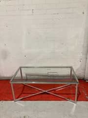 SILVER METAL TABLE FRAME WITH CLEAR GLASS TOP