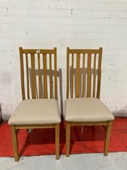 WOODEN CHAIRS X2 WITH BEIGE FABRIC SEATS