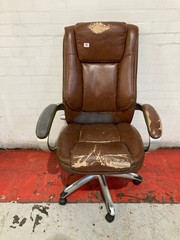 WORN BROWN LEATHER CHAIR