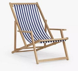 JOHN LEWIS WOOD DECKCHAIR AND STRIPE SLING NAVY AND WHITE RRP £199