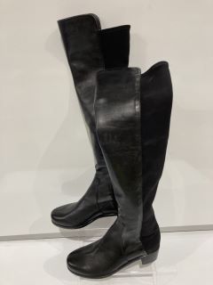 STUART WEITZMAN RESERVE LEATHER AND STRETCH KNEE HIGH SIZE 39 BLACK BOOTS RRP £238