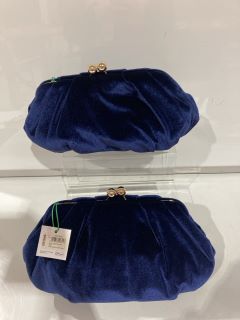 QTY OF ASSORTED BAGS TO INCLUDE JOHN LEWIS SOFT VELVET CLUTCH NAVY BAG