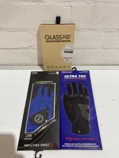 QTY OF ITEMS INCLUDING ULTRA TAC MENS LEFT GLOVE