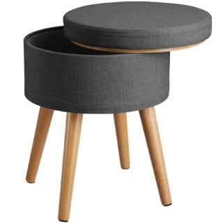 TECTAKE STOOL YARA UPHOLSTERED CHAIR WITH STORAGE SPACE IN LINEN LOOK DARK GREY £43.99