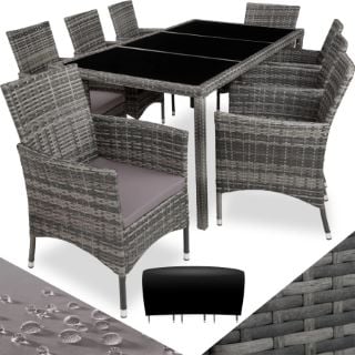 TECTAKE RATTAN GARDEN FURNITURE SET 8+1 WITH PROTECTED COVER MOTTLED GREY £814.00