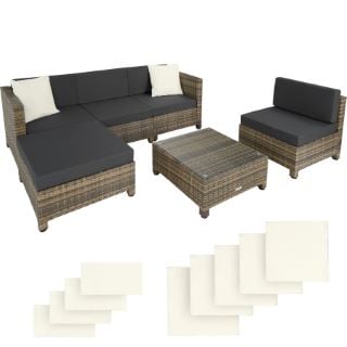 TECTAKE RATTAN GARDEN FURNITURE SET WITH ALUMINIUM FRAME BLACK/BROWN (FULL SET) £814.00