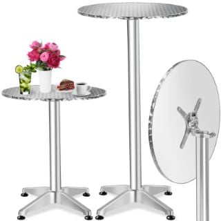 TECTAKE BAR TABLE ALUMINIUM - 60CM TABLE TOP, FOLDABLE, HEIGHT ADJUSTABLE 5.8M £52.99