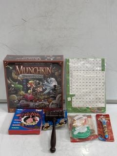 QTY OF ASSORTED ITEMS TO INCLUDE THE FOODIES BOARD GAME, KIDS MUNCHKIN DUNGEON BOARD GAME