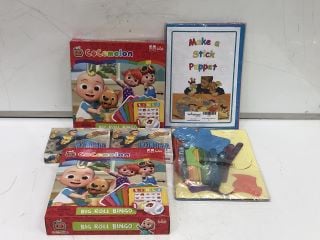 QTY OF ASSORTED CHILDRENS TOYS TO INCLUDE COCOMELON BIG ROLL BINGO