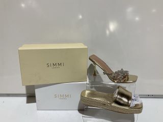 SIMMI LONDON BLUSHING CLEAR/GOLD MIRROR DIAMANTE MID HEEL MULES SIZE 6 WOMEN TO INCLUDE SIMMI LONDON ALOHI GOLD CRACKED ESPADRILLE FLATFORM SLIDES SIZE 6 WOMEN