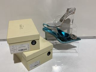 SIMMI LONDON FAITH CLEAR/SILVER METALLIC DIAMANTE ANKLET HEELED SANDALS SIZE 4 WOMEN TO INCLUDE SIMMI LONDON LILLIANI LIGHT BLUE MIRROR DIAMANTE TRIM SLINGBACK COURT SHOES SIZE 5 WOMEN