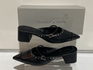 CHARLES AND KEITH BLACK COVERED OPEN-BACK MULE HEELS SIZE 7 WOMEN