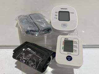 OMRON M2 BASIC AUTOMATIC UPPER ARM BLOOD PRESSURE MONITOR TO INCLUDE A&D MEDICAL BLOOD PRESSURE MONITOR