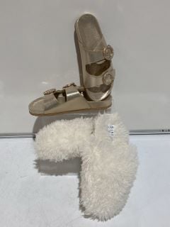 SIMMI LONDON FLOOF CREAM SLIPPERS SIZE 5 WOMEN TO INCLUDE GOLD METALLIC FLATFORM SANDALS SIZE 5 WOMEN