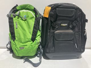 BOX TO INCLUDE BLACK WINHUNT BACKPACK; GREEN DEUTER BACKPACK