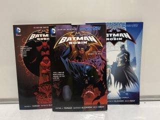 BOX OF ASSORTED BOOKS TO INCLUDE DC COMICS THE NEW 52 BATMAN AND ROBIN VOLUMES 1-5