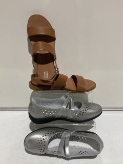 BELLISSIMO SHOES BEIGE SANDALS SIZE 6 UK TO INCLUDE METALLIC BALLERINA FLATS W/ VELCRO STRAPS SIZE 7 UK