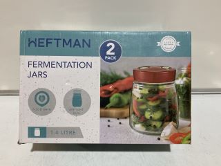 BOX OF ASSORTED ITEMS INCLUDE HEFTMAN 2 PACK OF FERMENTATION JARS