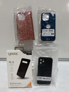 BOX OF ASSORTED PHONE ACCESSORIES TO INCLUDE GEAR4 SAMSUNG GALAXY S10+ BATTERSEA PHONE CASE