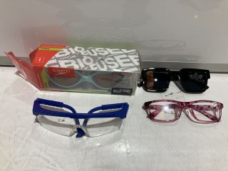 BOX OF ASSORTED ITEMS TO INCLUDE SPEEDO BIOFUSE 2.0 WOMEN'S SWIMMING GOGGLES BLUE/ORANGE/PINK