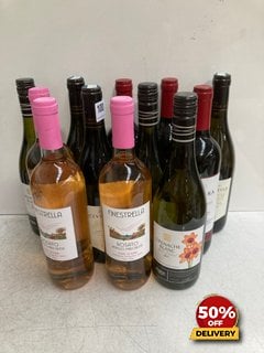 12 X BOTTLES OF ASSORTED WINES TO INCLUDE GRENACHE BLANC DRY WHITE WINE 75CL 13.5% VOL (WE OPERATE A CHALLENGE 25 POLICY. 18+ ID MAY BE REQUIRED UPON COLLECTION/DELIVERY, E.G. A VALID PASSPORT OR PHO